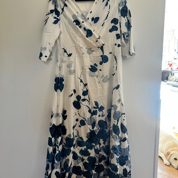 Dresses & Skirts - White Maxi Wrap Dress with Navy Floral Print